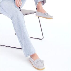 J.Crew Soft Suede Moccasin driving loafers in Powder Blue Size 8